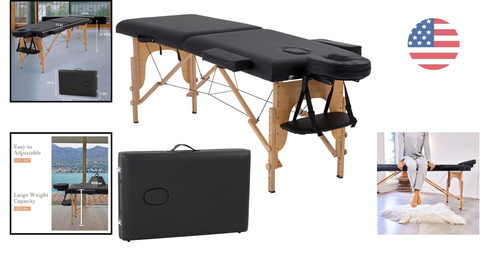 2-Folding Massage Bed with 24" Width - Lightweight and Compact Design