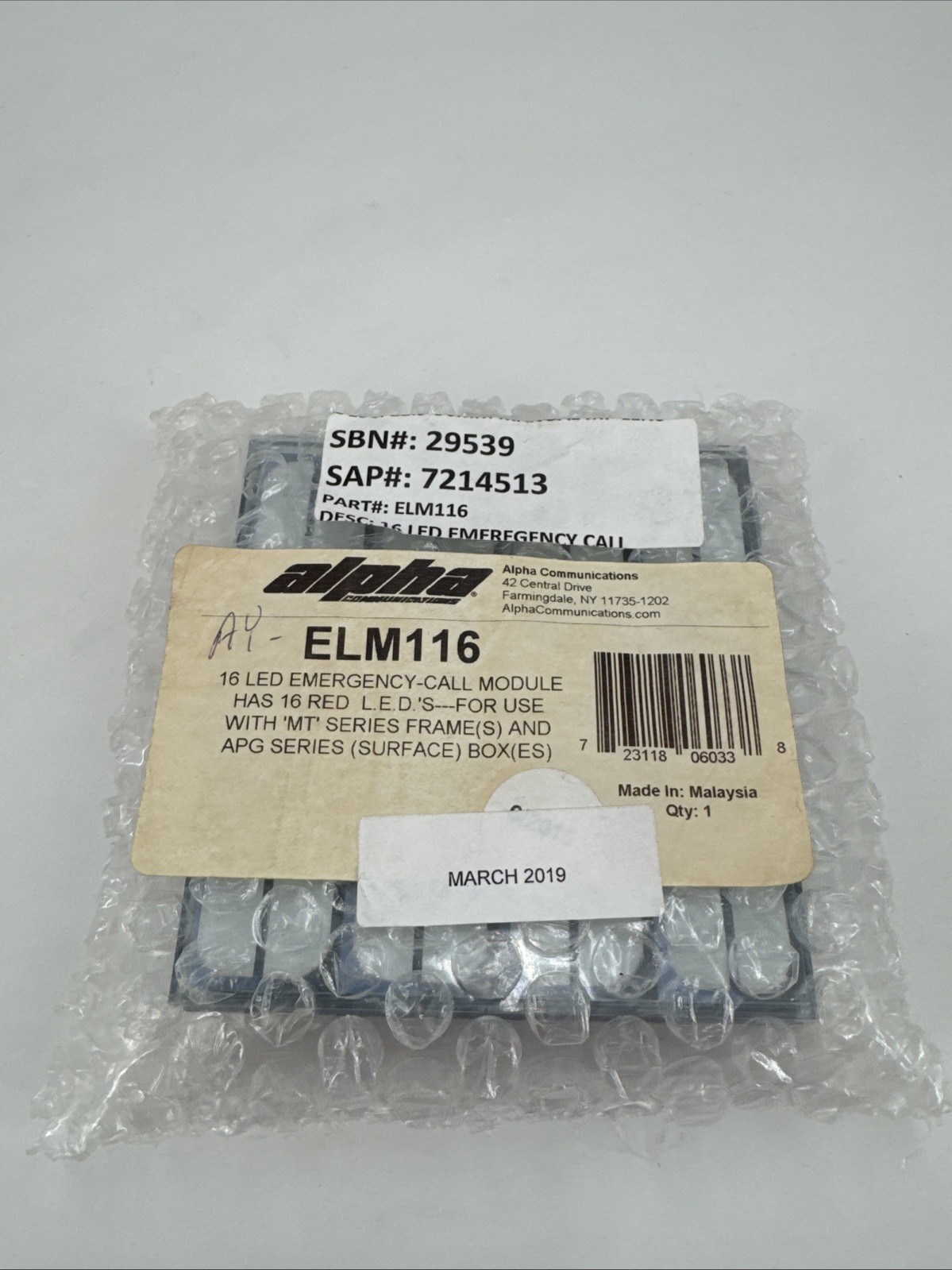 Alpha Communications ELM116 16 LED Emergency Call Module. Fast Shipping.