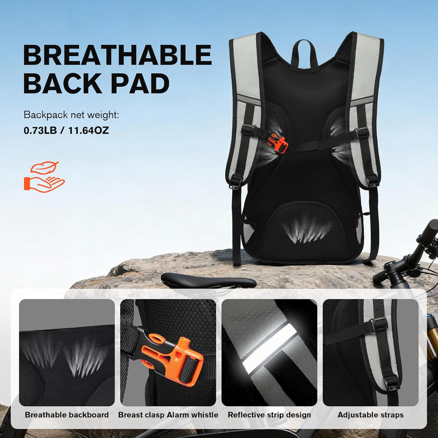 Ultra-Light Soft Daypack 15L/20L, Cushioned Breathable Back Panel Backpack, Ligh