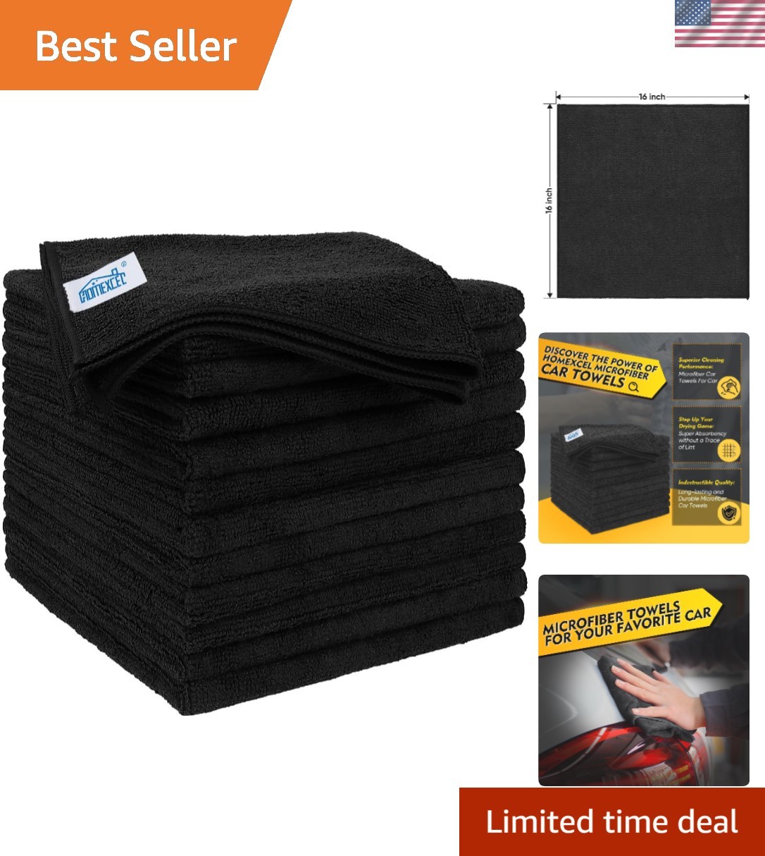 Homexcel 12 Pack Microfiber Cleaning Cloths - Ultra Absorbent & Lint-Free