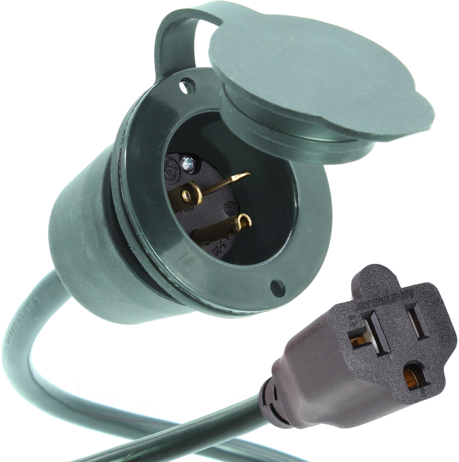 JourneymanPro 20 Amp 125V AC Power Inlet Port Plug Integrated 20" Cord 5378 GCP2