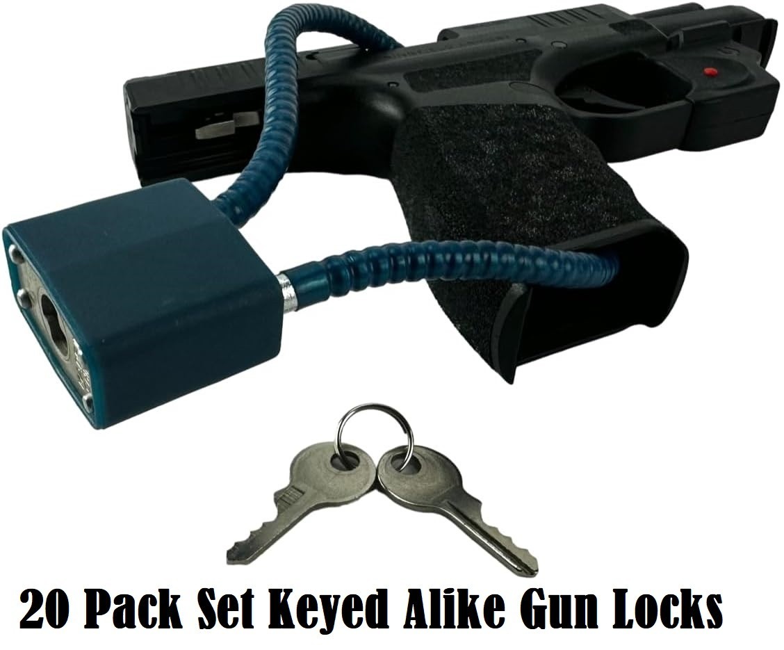 20 Pack KEYED ALIKE Cable Gun Locks with Keys 13.5" for Pistols, Shotguns Rifles