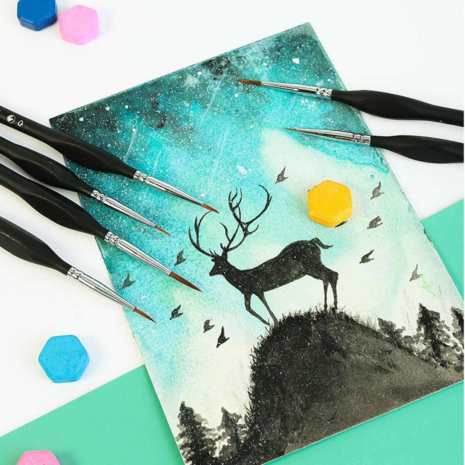 6Pcs Extra Fine EF Tip Details Paint Model Maker Painting Brush Pen Tool Set B