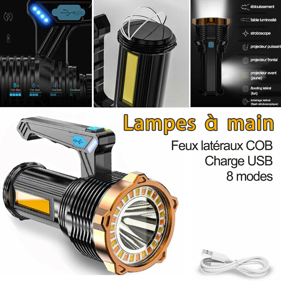 Super Bright LED Flashlight High Powered Torch USB Rechargeable Lamp