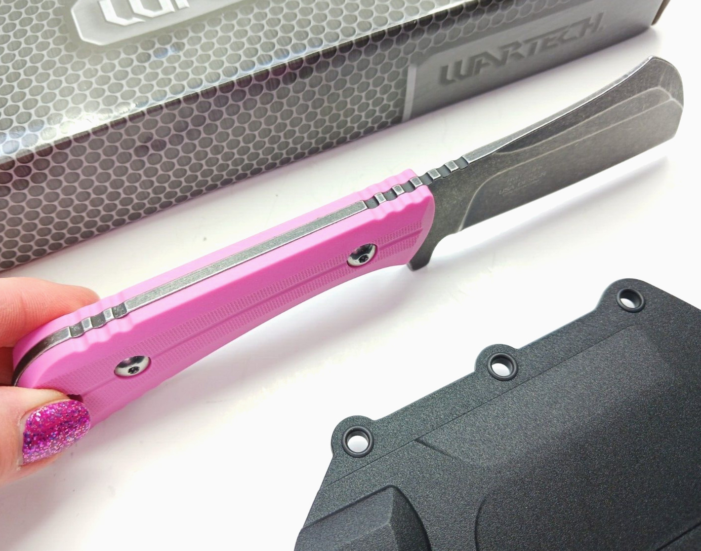 Pink Full Tang Fixed Blade Knife Concealed Carry Sheath Stonewashed Cleaver
