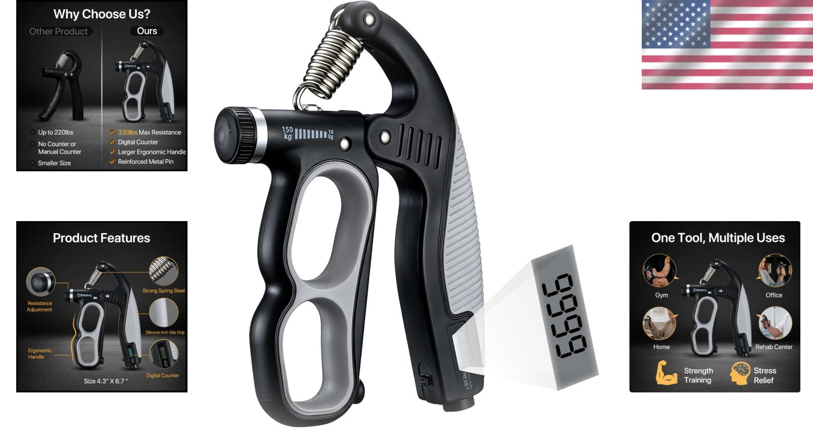 Compact PowerGrip Hand Exerciser - Electronic Counter & Adjustable Resistance