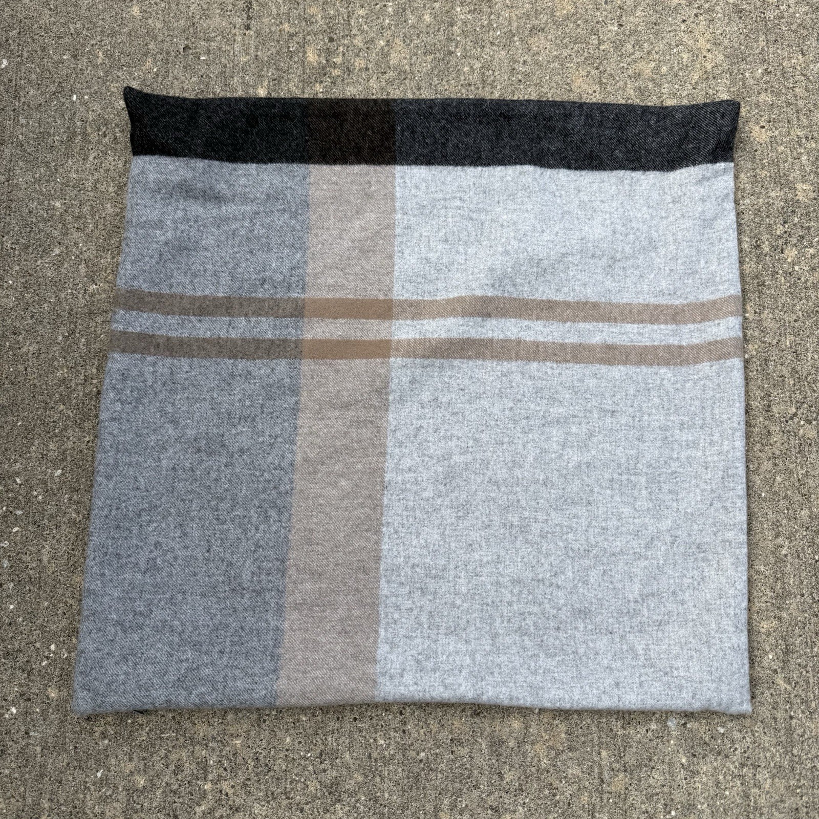 Williams Sonoma Lambs Wool Tartan Pillow Cover 22” Brown Gray, Plaid Soft Square