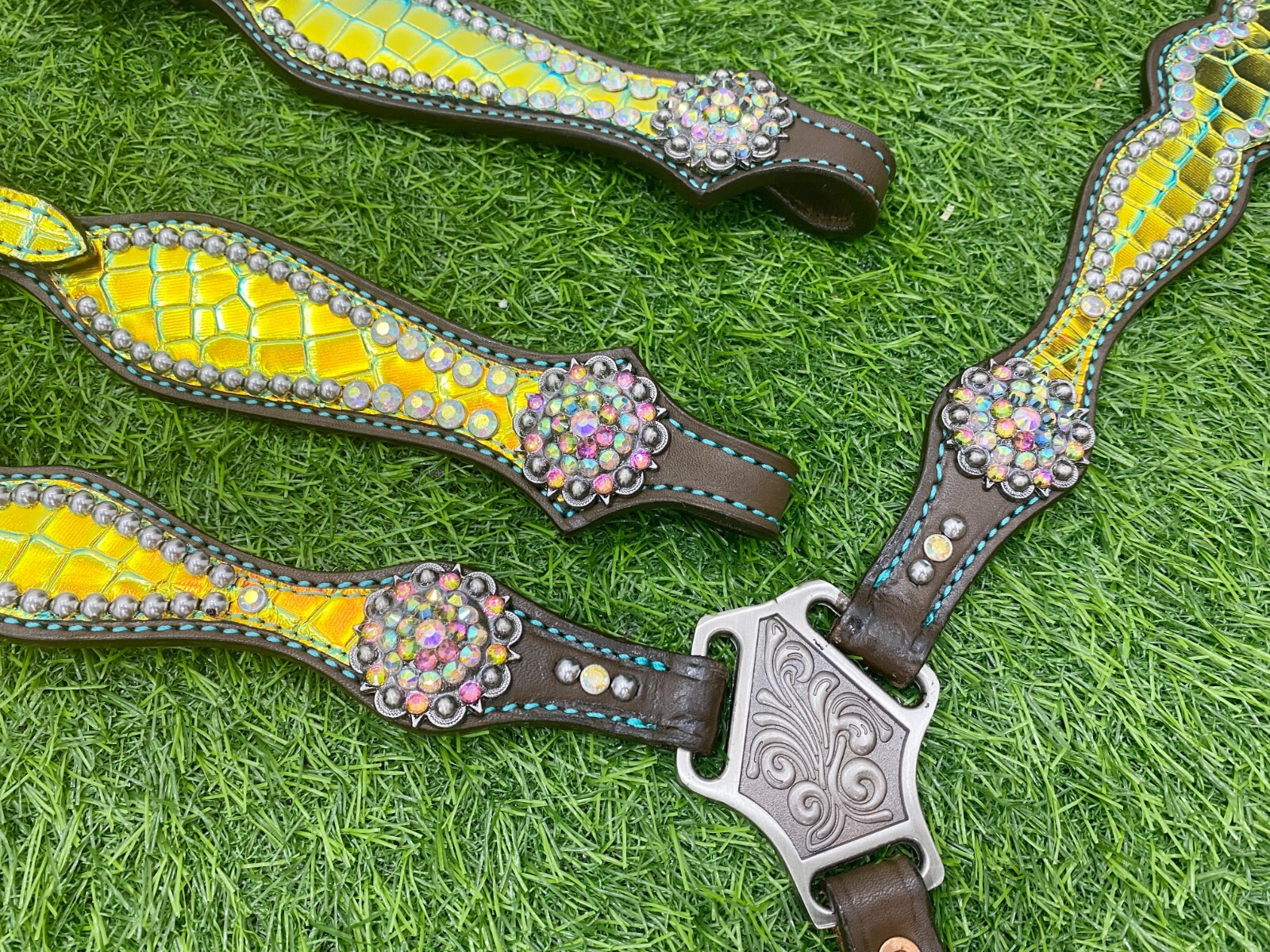 Genuine Leather Western Headstall Breast Collar tack Set for Horse Decorated