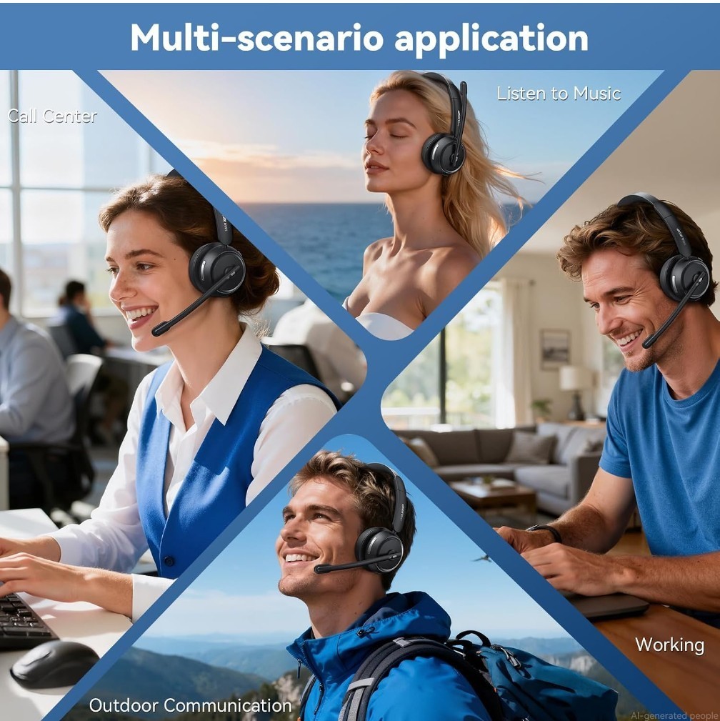 Waxop Wireless Headset For Work With Microphone And Noise Cancelling Black