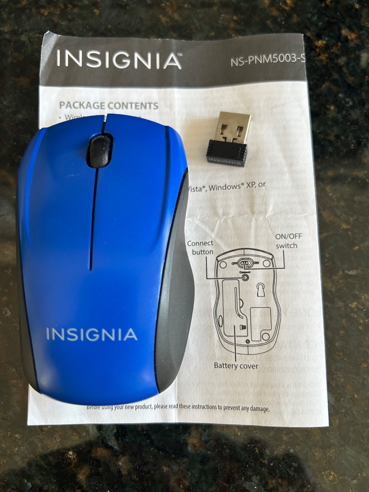 Insignia Wireless Optical Mouse NS-PNM5003-BU USB Connection Blue/Black