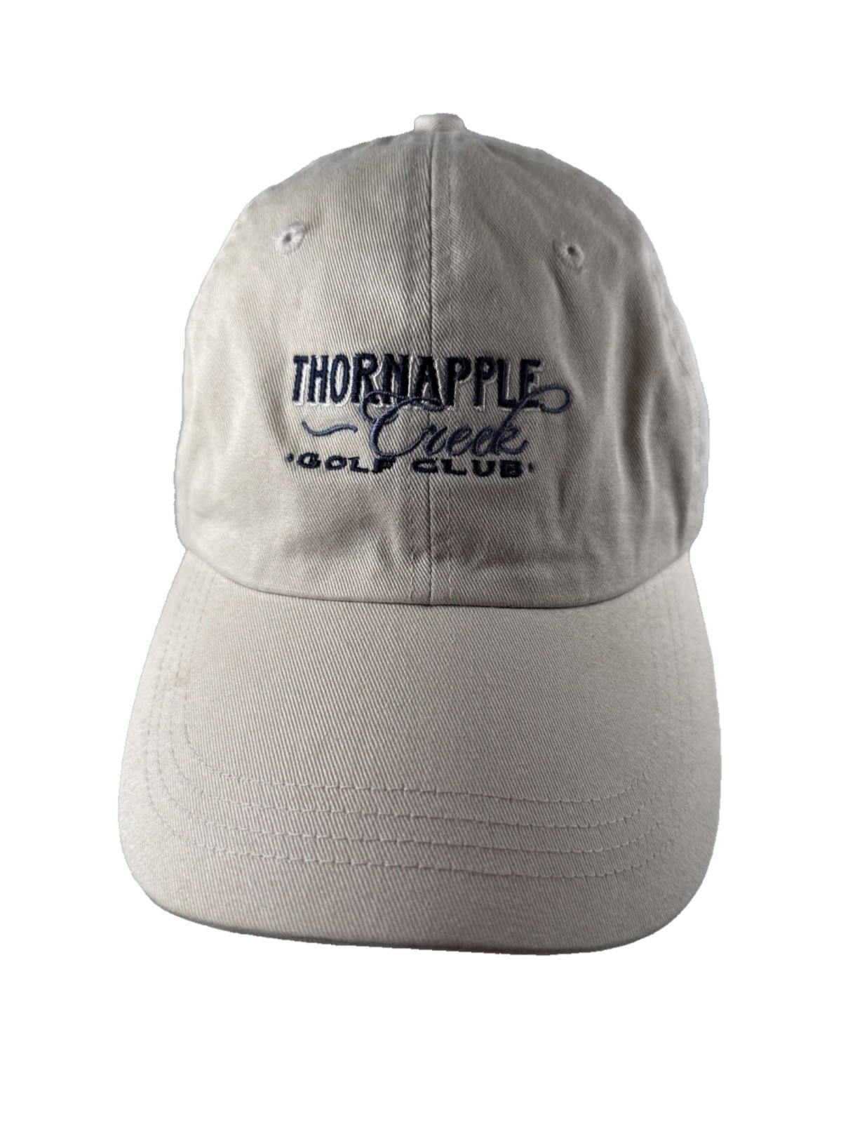 Thornapple Creek Golf Club Navy Lite Blue on Beige Cotton Hat Cap Strap Buckle