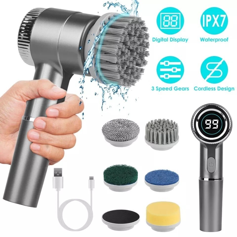 Electric Cordless Cleaning Brush Handheld Spin Scrubber Tub Sink Scrub Cleaner