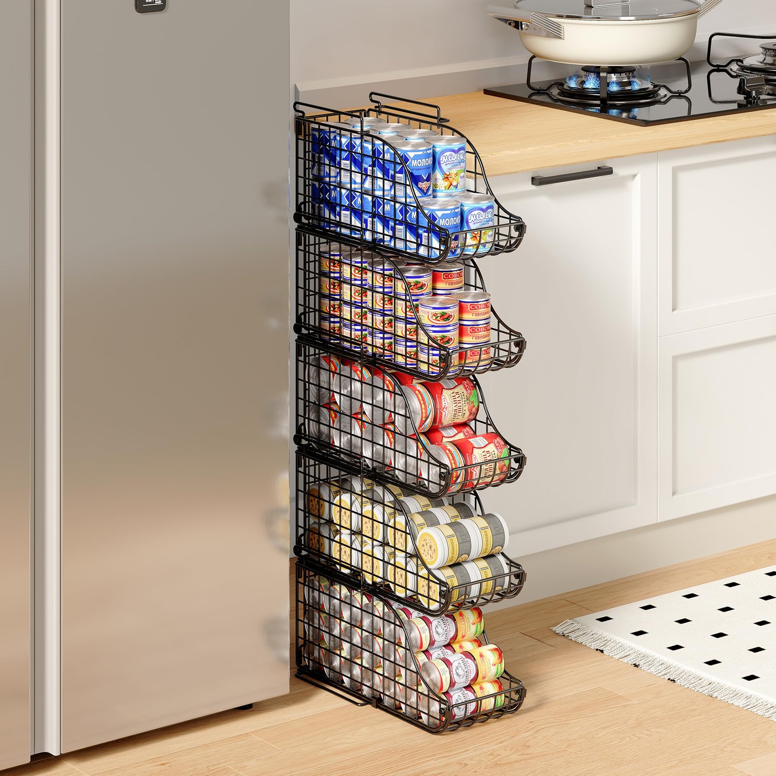 4-Pack Stackable Canned Food Organizer with Handles for Kitchen, Soda Can Org...