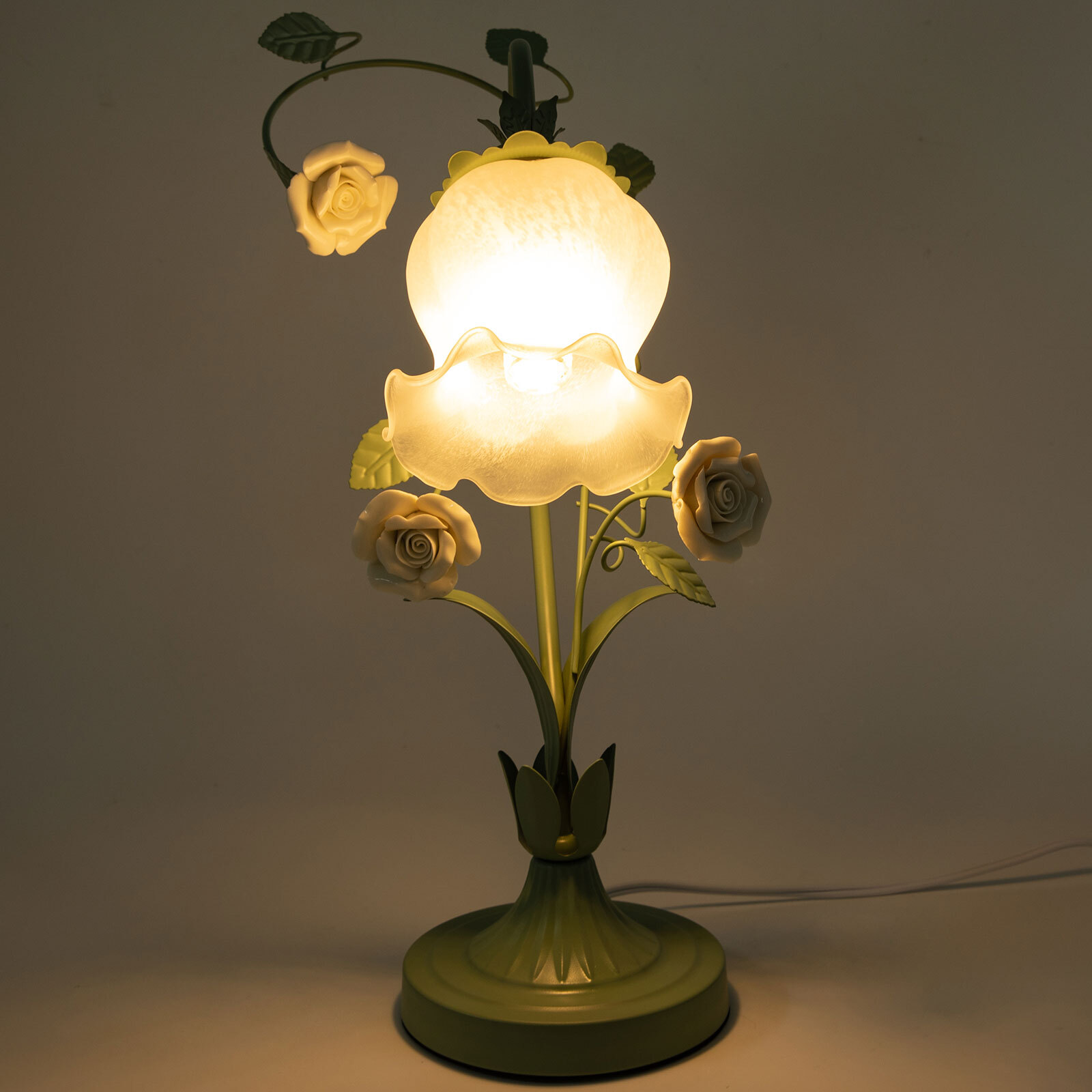 60W 110V Flower Glass Table Lamp w/5.12-inch Wide, Glass Lampshade NEW