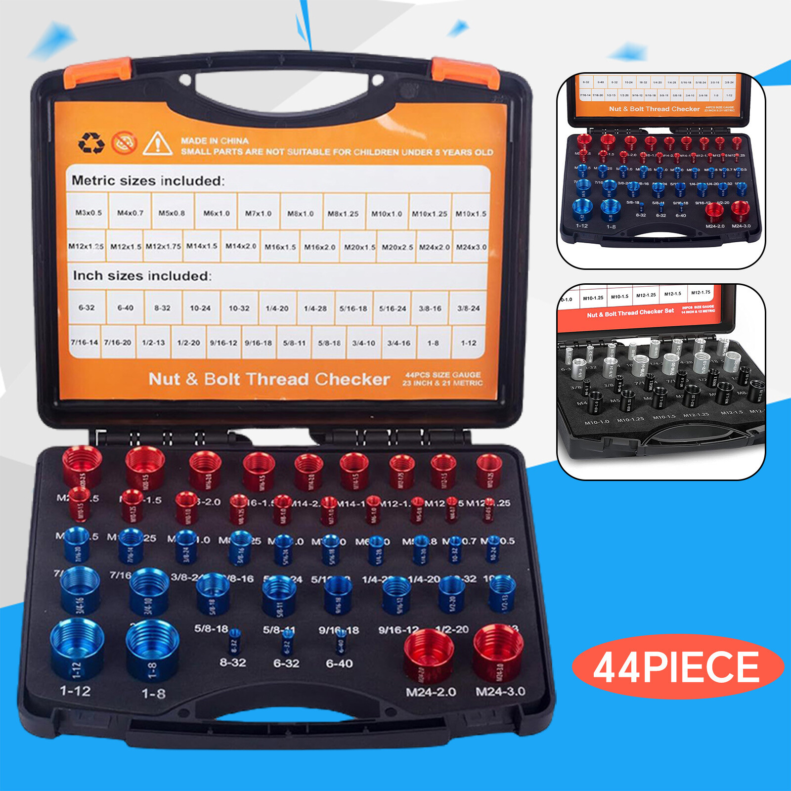 Nut and Bolt Thread Checker Set Nut and Bolt Size Gauge Box Inch & Metric Size