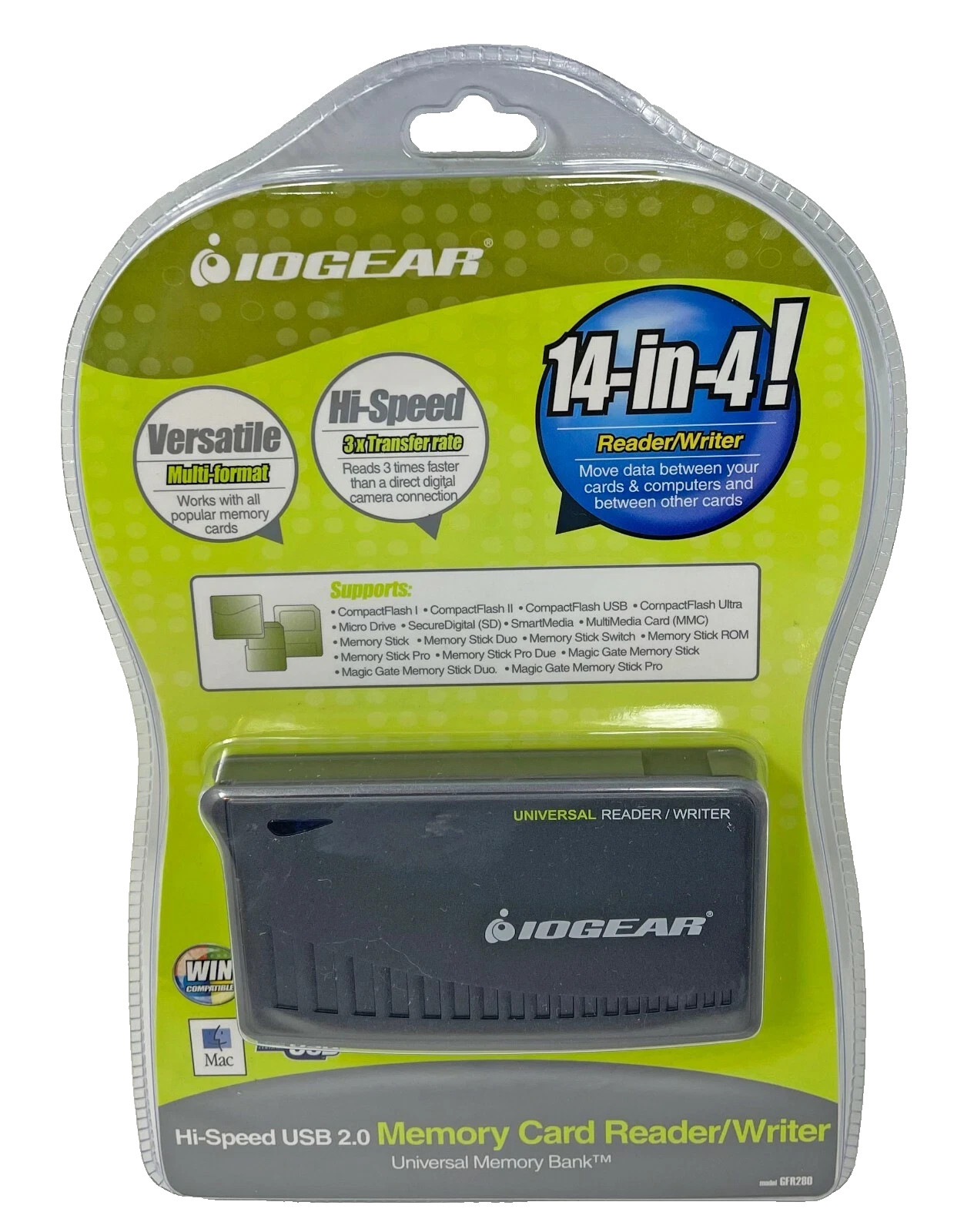 IOGEAR GFR280 Universal Memory Bank Hi-Speed USB 2.0 MEMORY CARD READER/WRITER