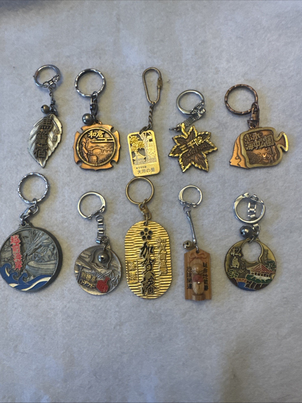 Vintage Japanese Souvenir Keychains Lot 10 Matsushima Kyoto Showa Bells Travel