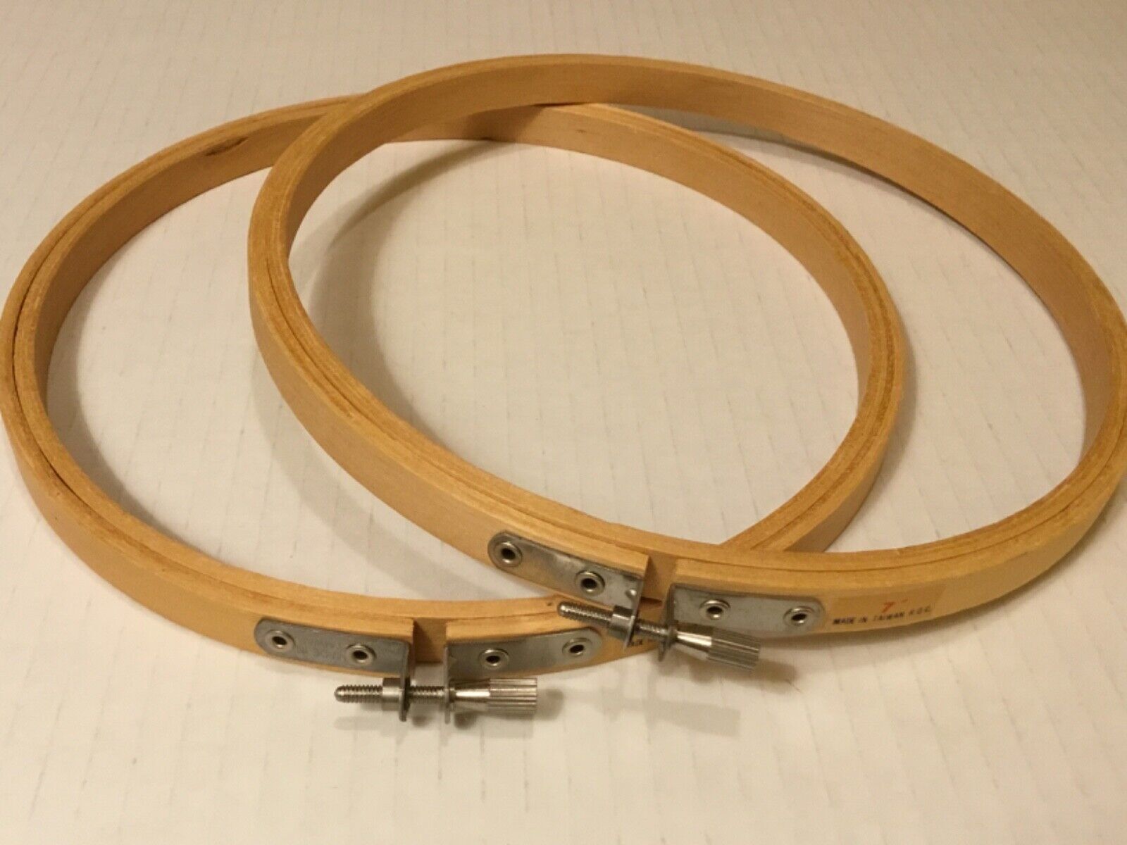 SET OF 2! VINTAGE UNUSED 7" WOODEN EMBROIDERY HOOPS! MADE IN TAIWAN ROC