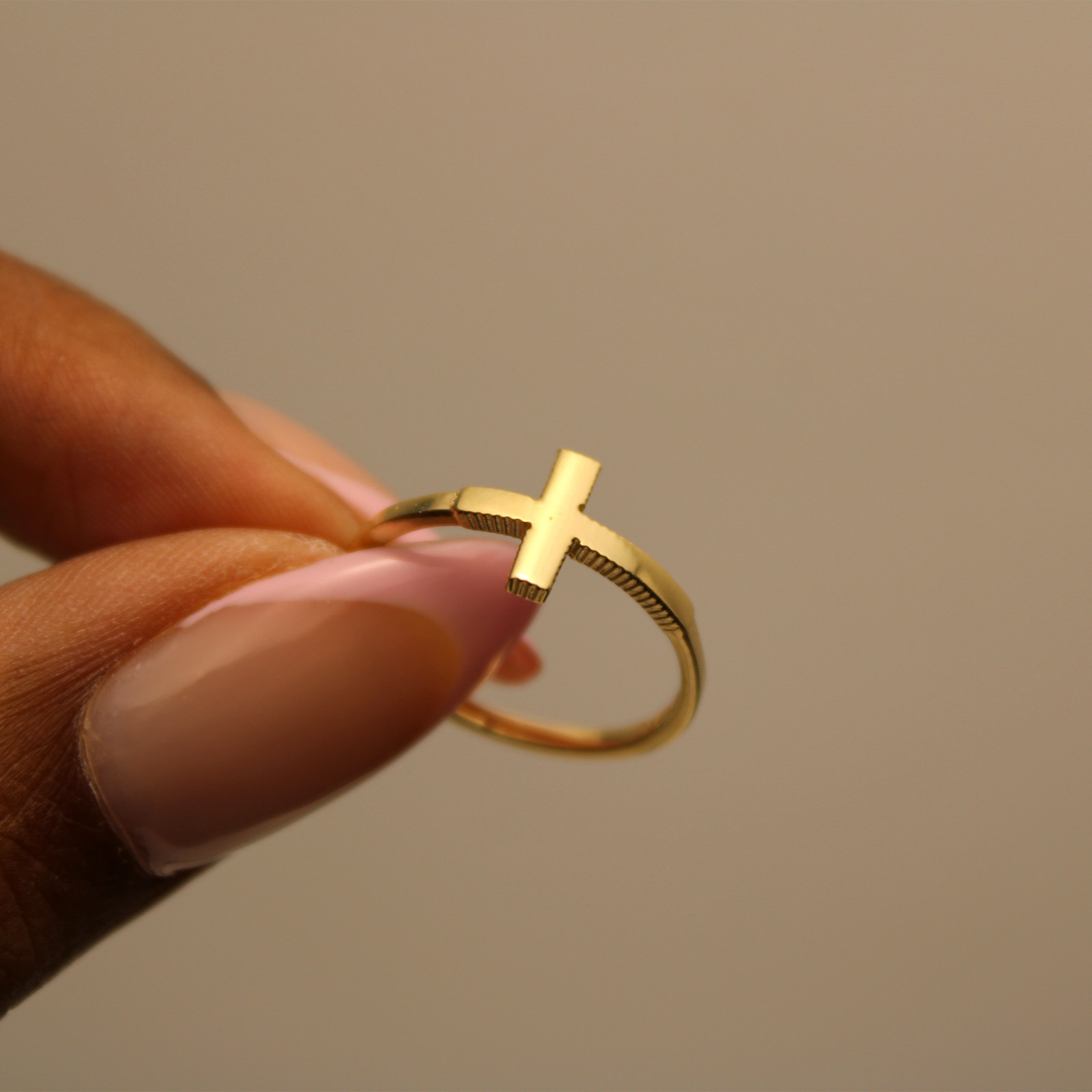 14K Real Solid Gold Cross Ring, High Polished, Christian Gift for Women,  Italy