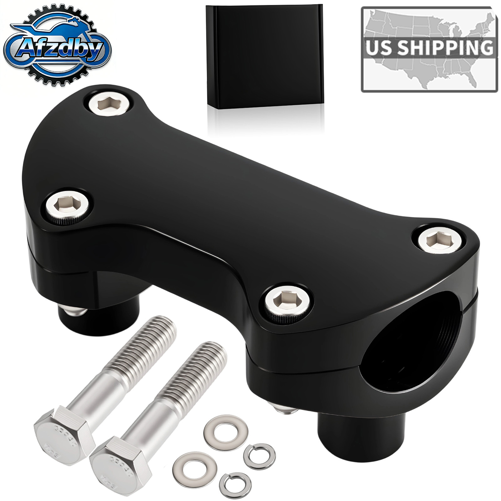 2" Tall 1.25" Mount Gloss Black Hefty Handlebar Risers/Top Clamp Kit For Harley