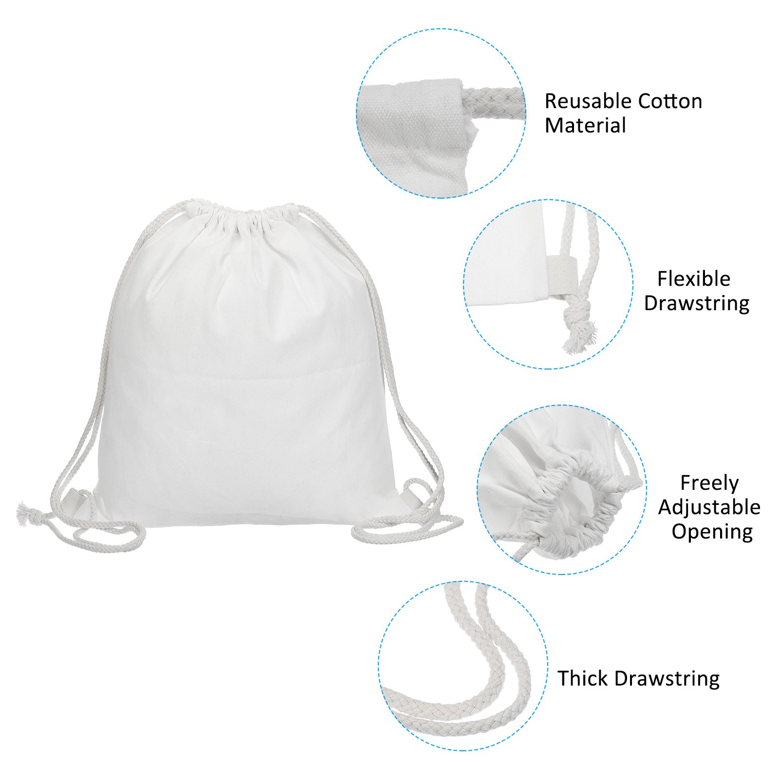 Cotton Drawstring Bags Canvas Drawstring Backpack Sport Gym Bag White