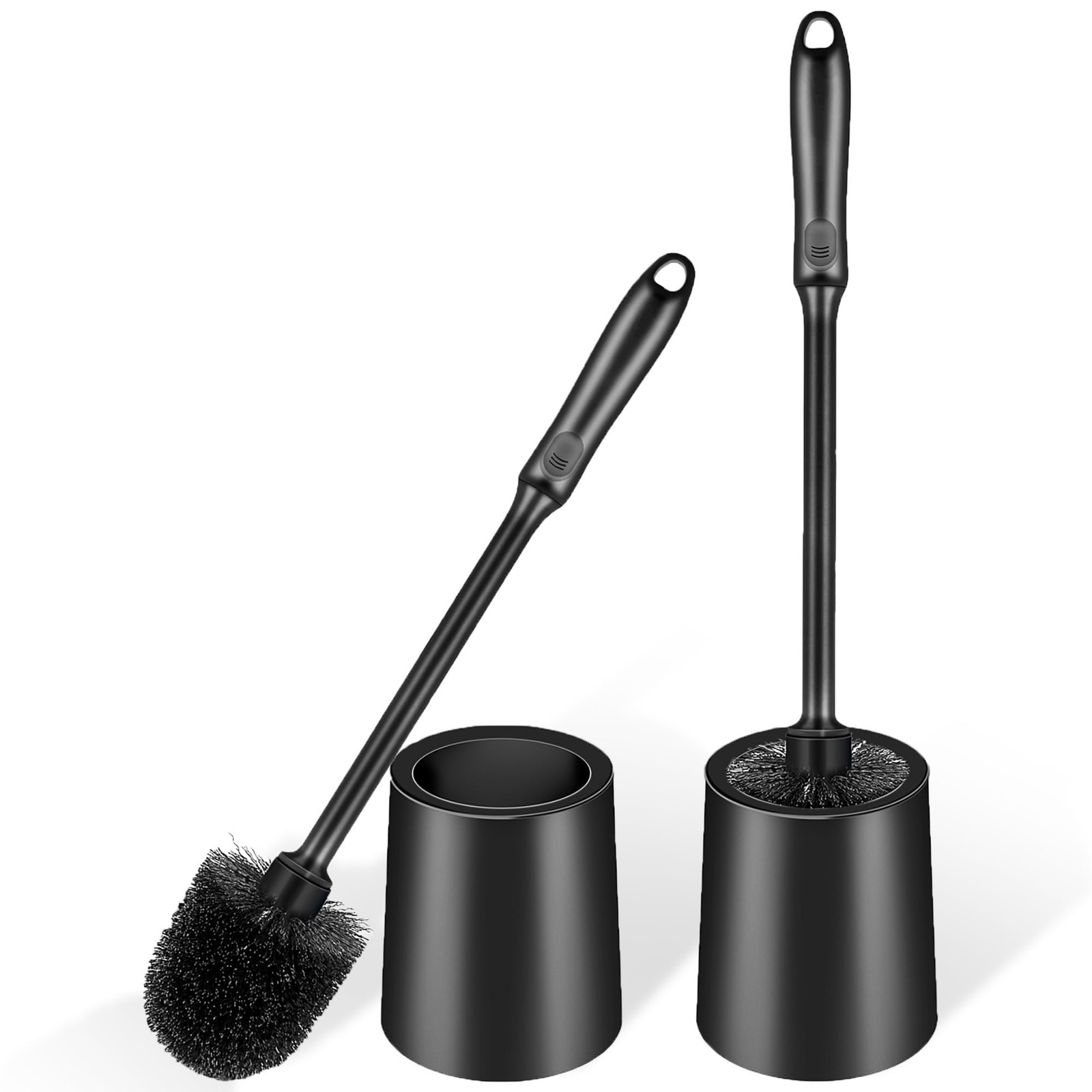 Toilet Brush and Holder 2 Pack with Long Handle - Non-Slip Grip 2 Pack, Black