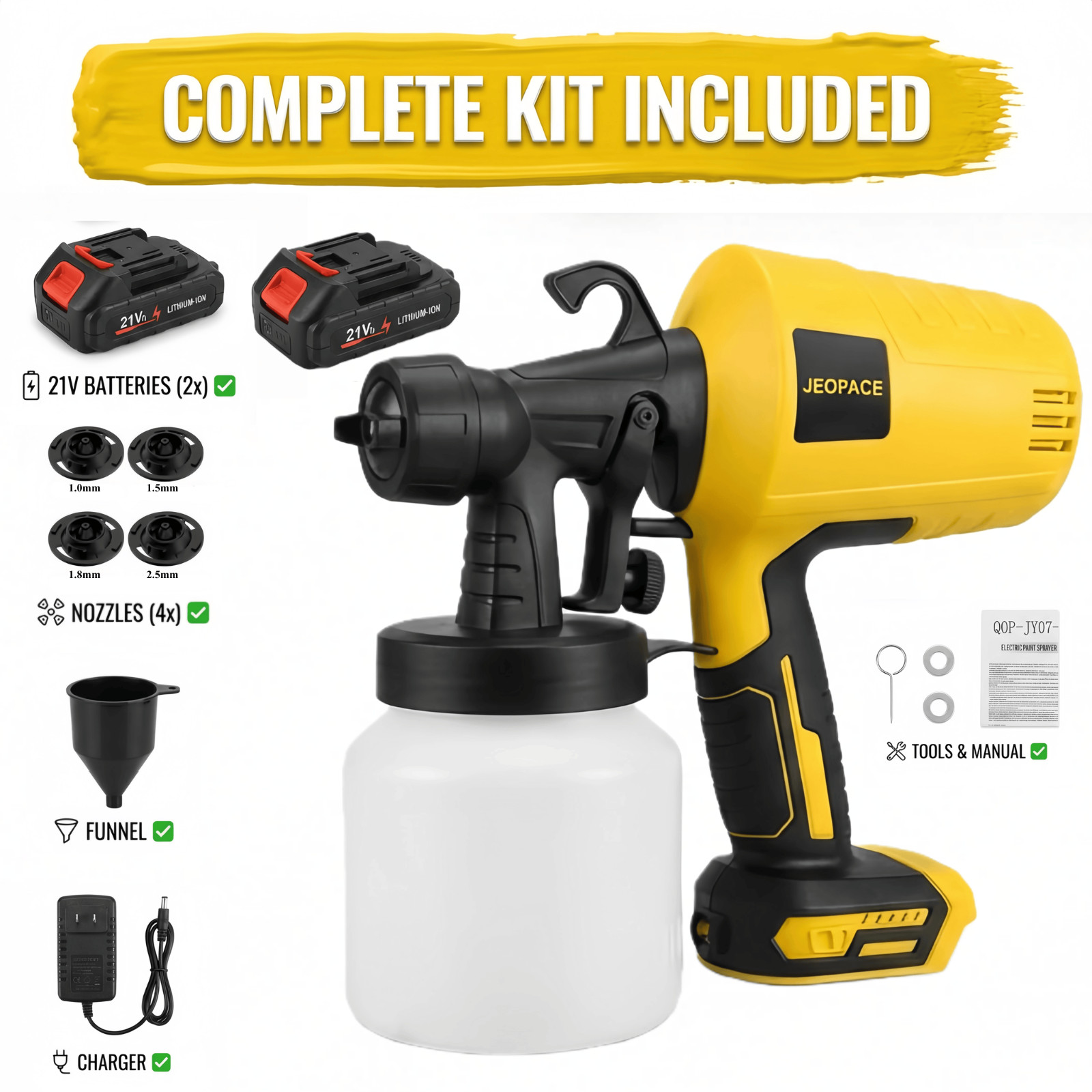 Cordless 800W Electric Spray Gun 800ML HVLP Paint Sprayer Handheld Home DIY Tool