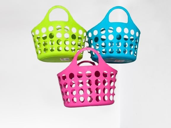 KDZO Colorful Plastic Totes with Handles in Teal, Blue, & Hot Pink Set of 3