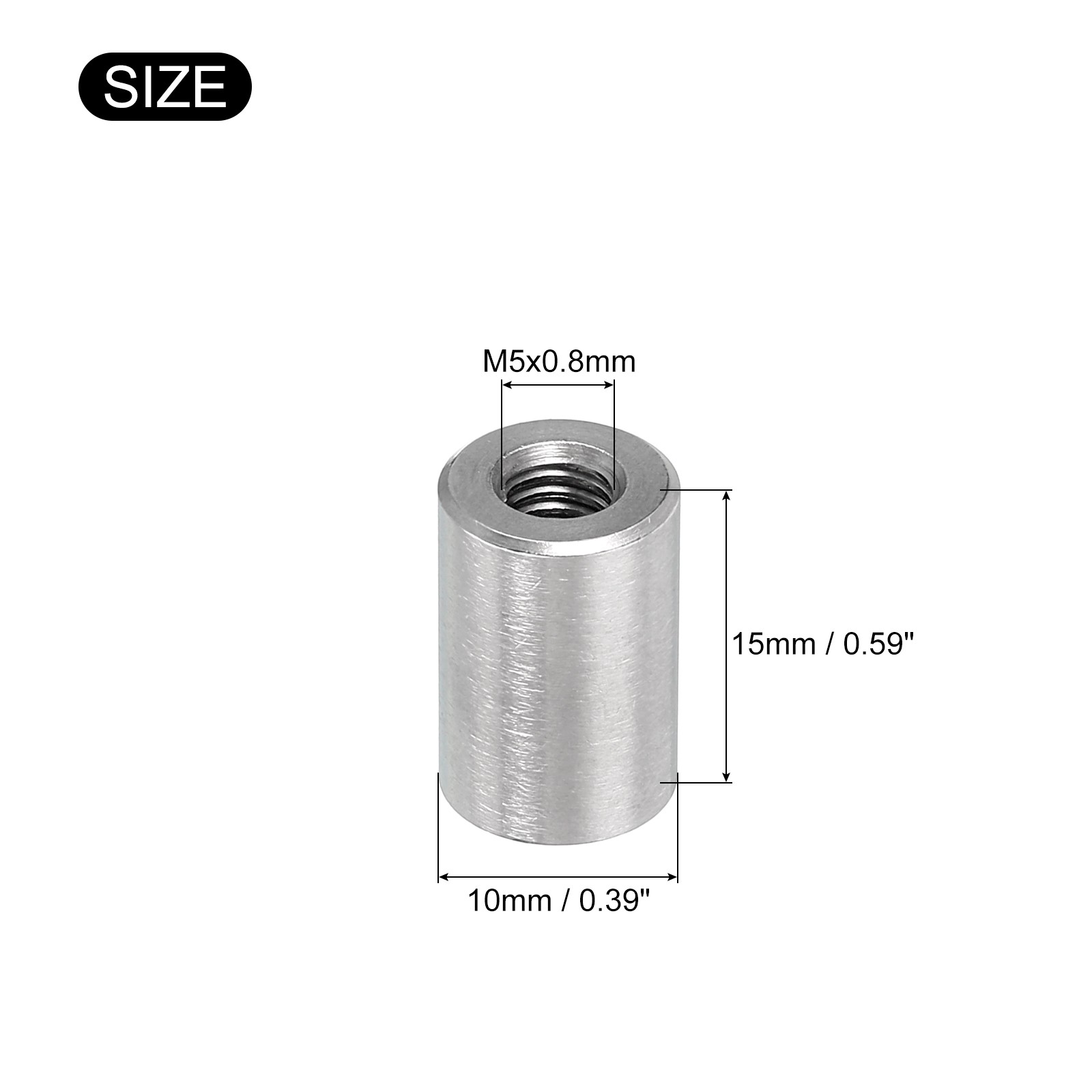 10Pcs Round Connector Nuts, M5x15x10mm Coupling Nut Sleeve Rod Bar Stud Nut