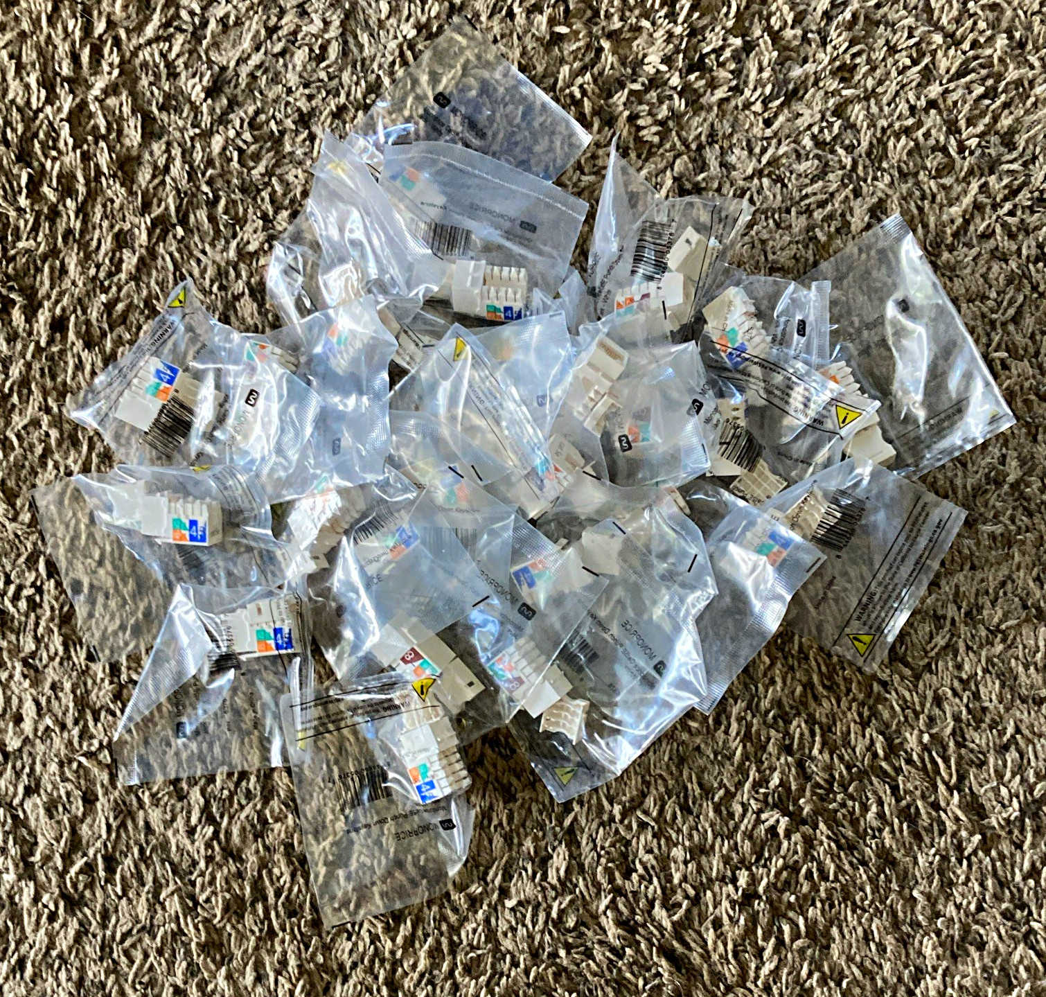 White RJ45 Keystone Jack Insert, Female RJ45 Port, Bulk Lot Modular Connectors