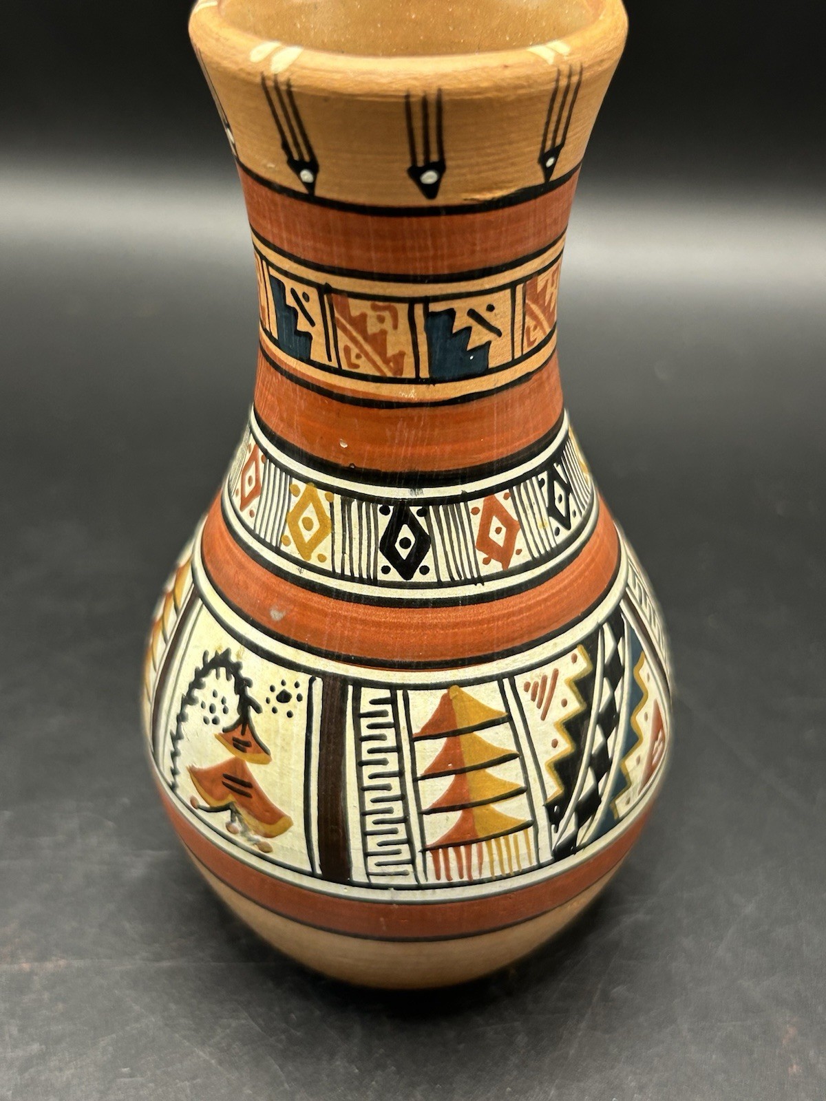 Cusco Peru Art Pottery Hand Painted Patterned Vase 4.5" Vintage Decor Signed