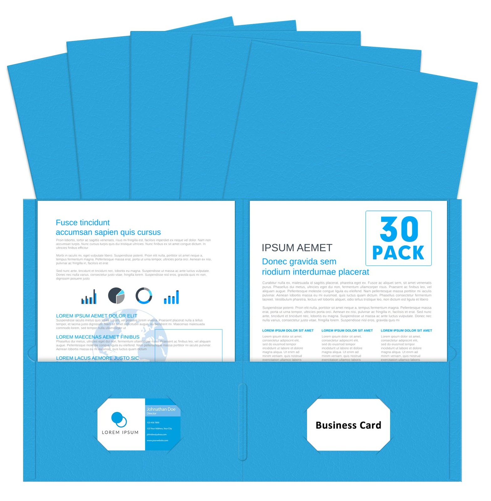 Two Pocket Folders, PANDRI 30 Pack 2 Letter Size Lightblue