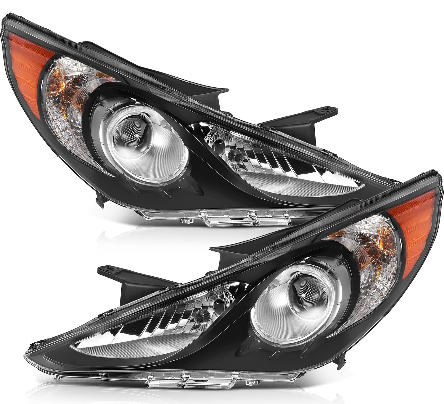 Headlights For 2011-2014 Hyundai Sonata Black Amber Clear Lens Pair Not Hybrid