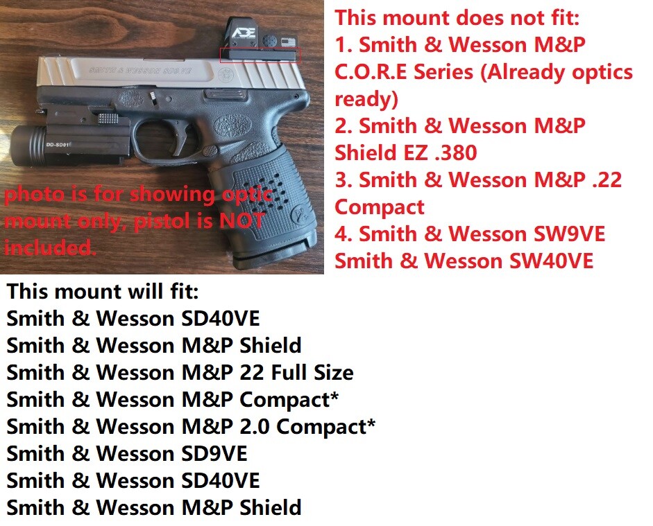 Optic Mount Plate For Smith Wesson MP/Shield/SD9 Fits Trijicon RMR/SRO Red Dot