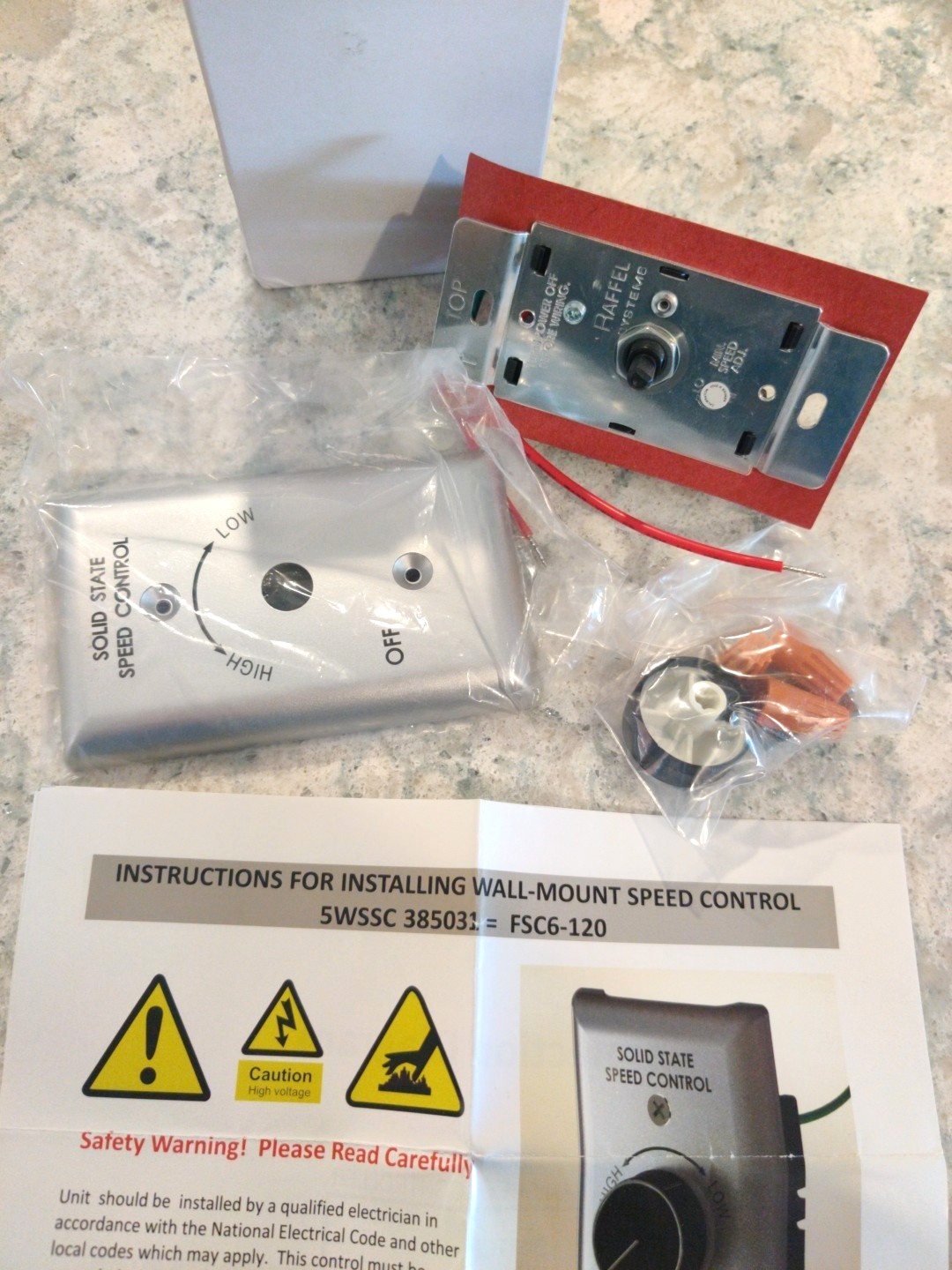 RAFFEL 385031 SOLID STATE SPEED CONTROL SWITCH FAN WALL MOUNT CONTROLLER 120V 50