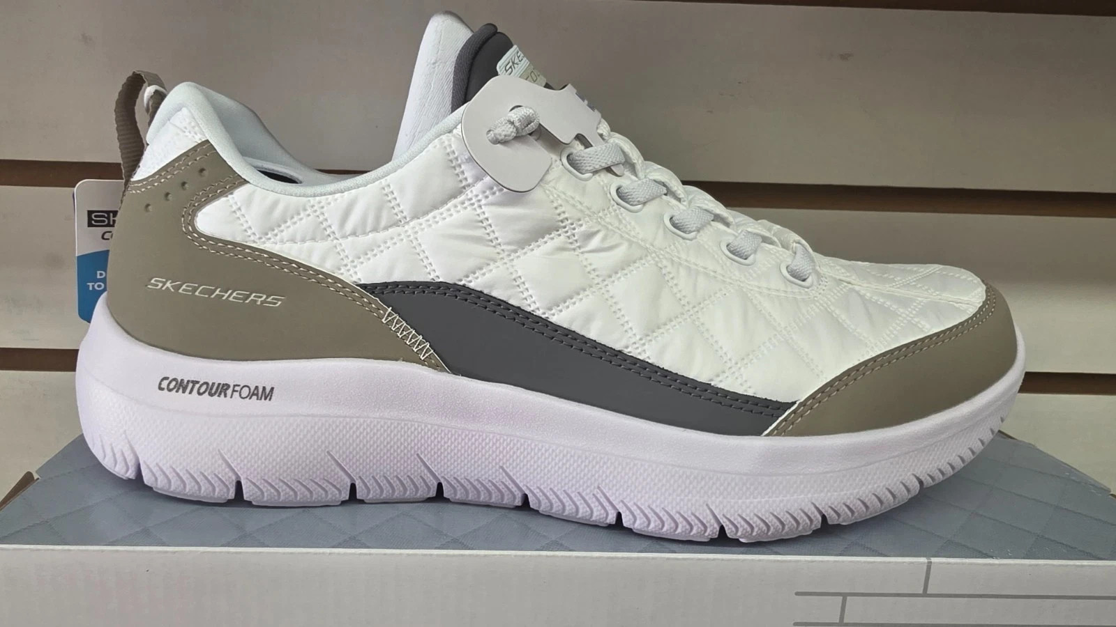 Skechers Cozy Fit Shoes Mens White Taupe Memory Foam Comfort Casual Light 232644