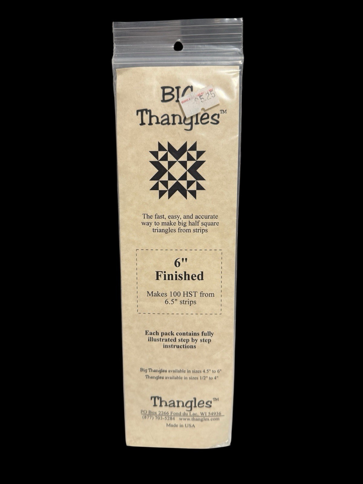 THANGLES 6” Quilting Template Accurate Triangles from Strips, Easy Tear Paper