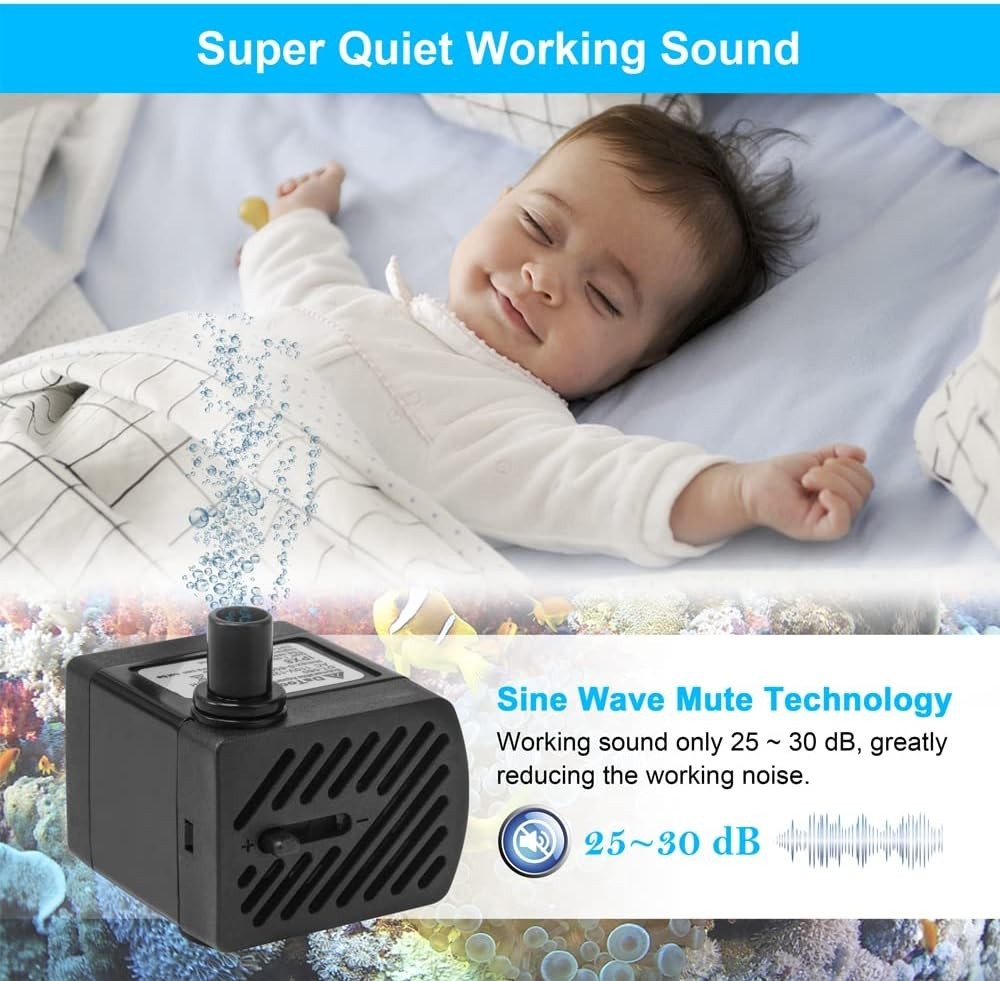 Safe & Adjustable 50GPH Submersible Aquarium Pump - Super Quiet Design
