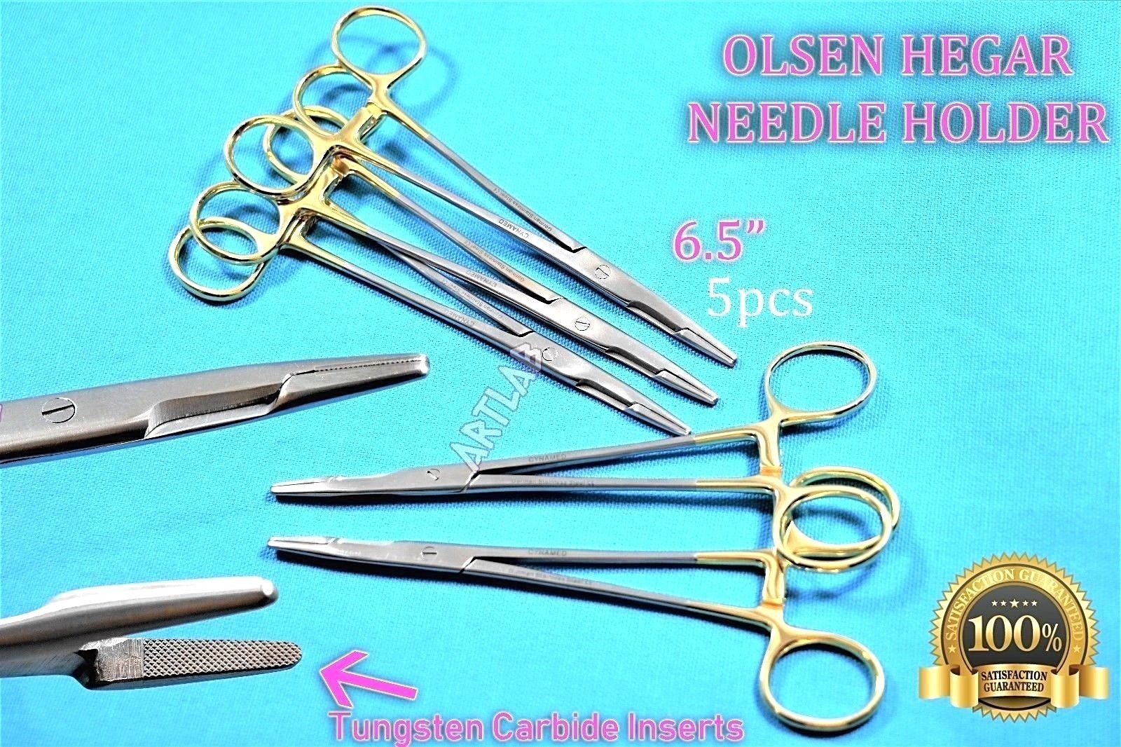 5 NEW GERMAN PREMIUM OLSEN HEGAR NEEDLE HOLDER 6.5" WITH TUNGSTEN CARBIDE INSERT
