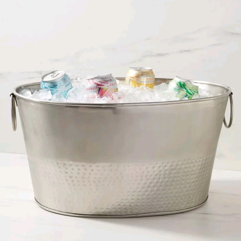 23.5L Stainless Steel Hammered Metal Oval Beverage Tub - Threshold