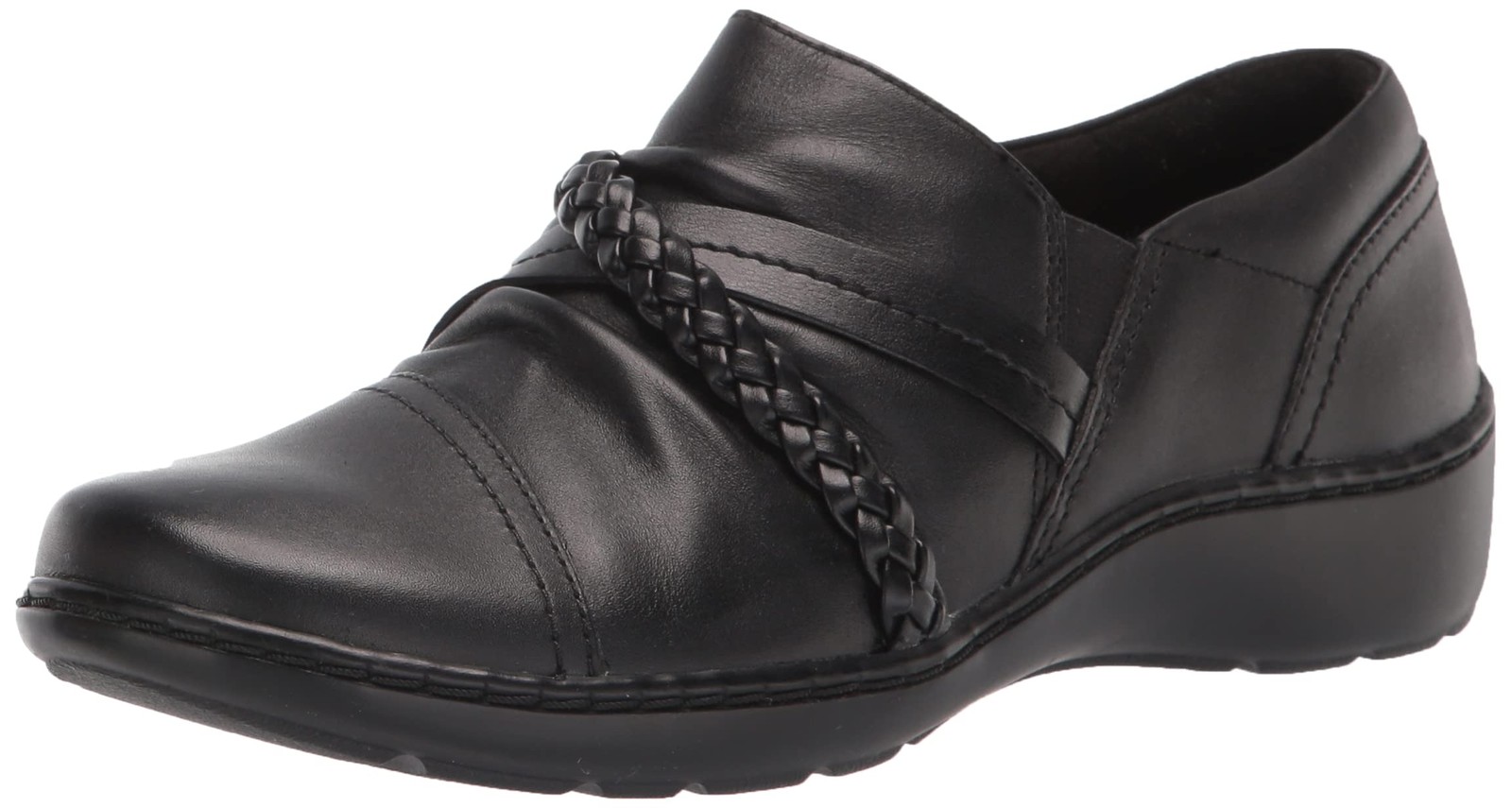 Clarks Women's Cora BraidShoe Loafer, Black Leather, 7