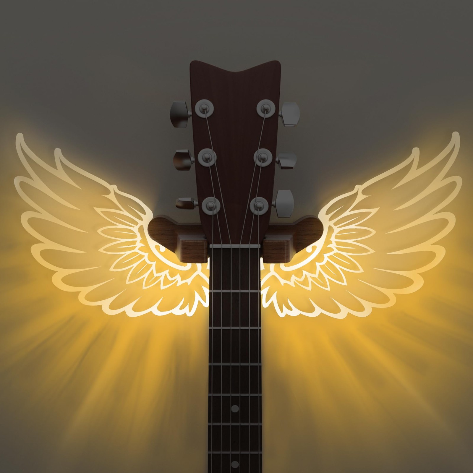 Guitar Stand Wall Mount with Luminous Angel Wings, Acrylic Wooden Guitar Hang...