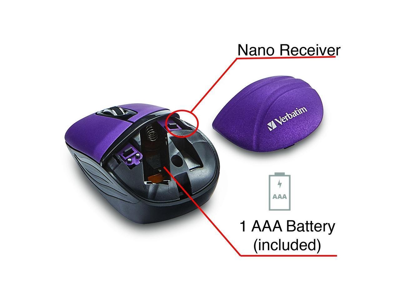 Verbatim Wireless Mini Travel Mouse, Commuter Series - Purple