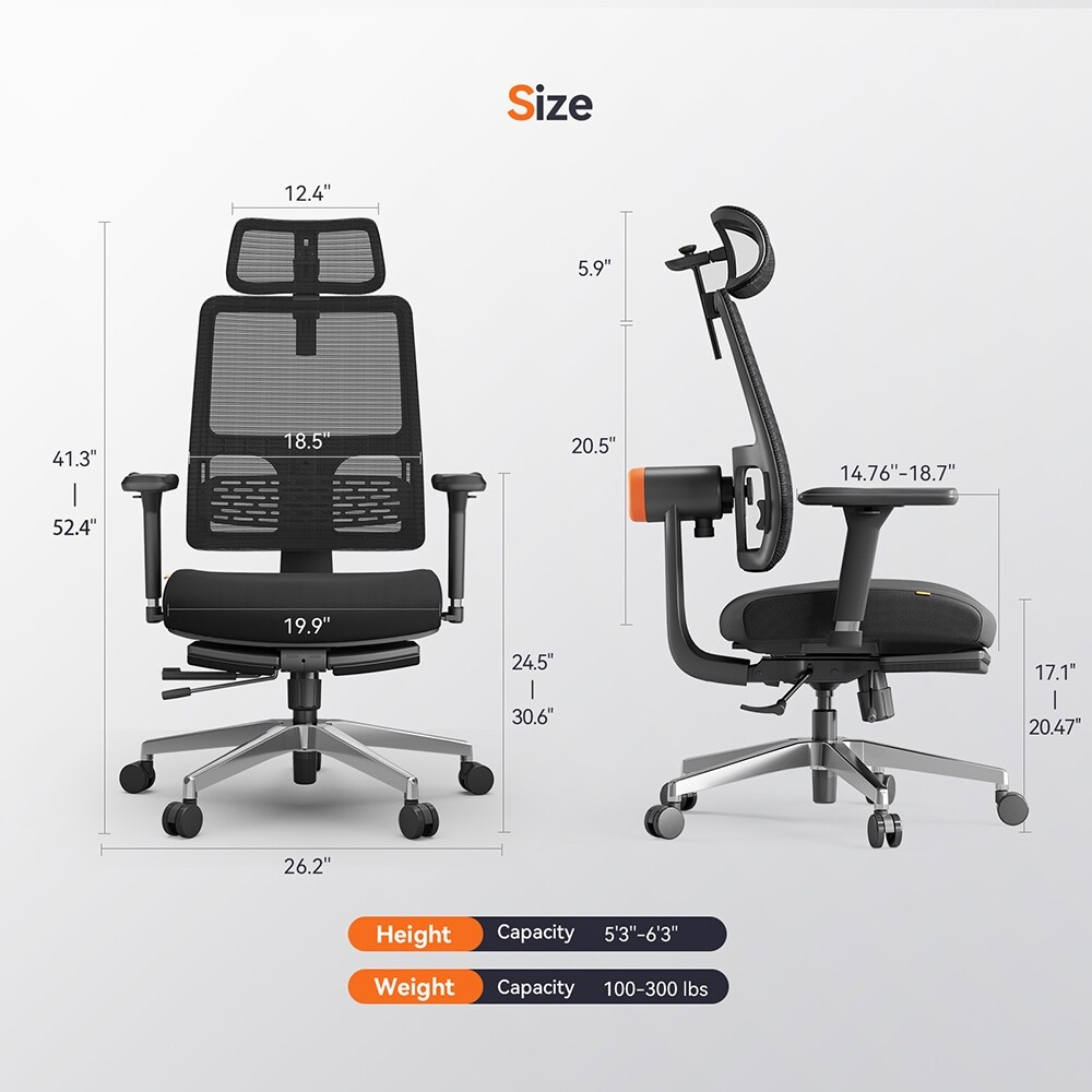 NEWTRAL MagicH-BPro Ergonomic Chair with Footrest Auto Adaptive Lower Back Black