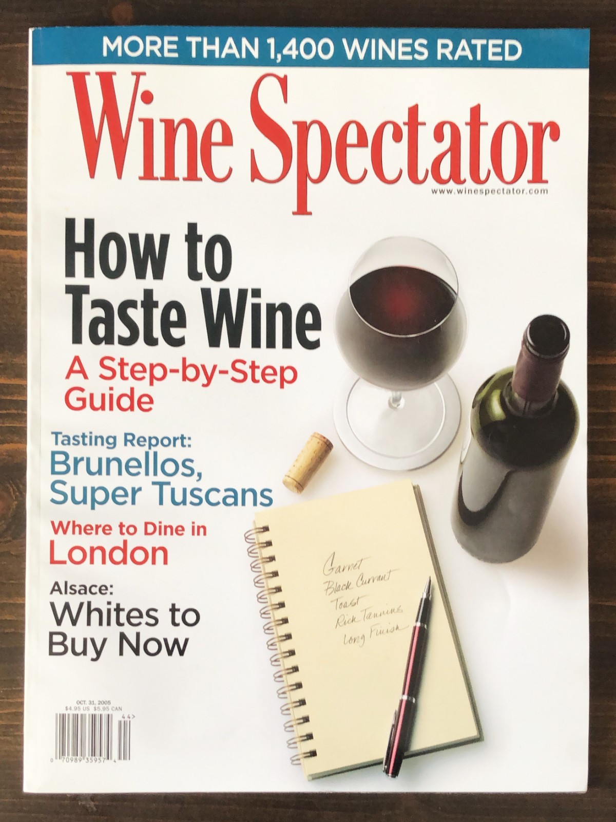 2005 Wine Spectator Magazine - Lot of 4 (Aug 31, Sep 30, Oct 15, Oct 31)