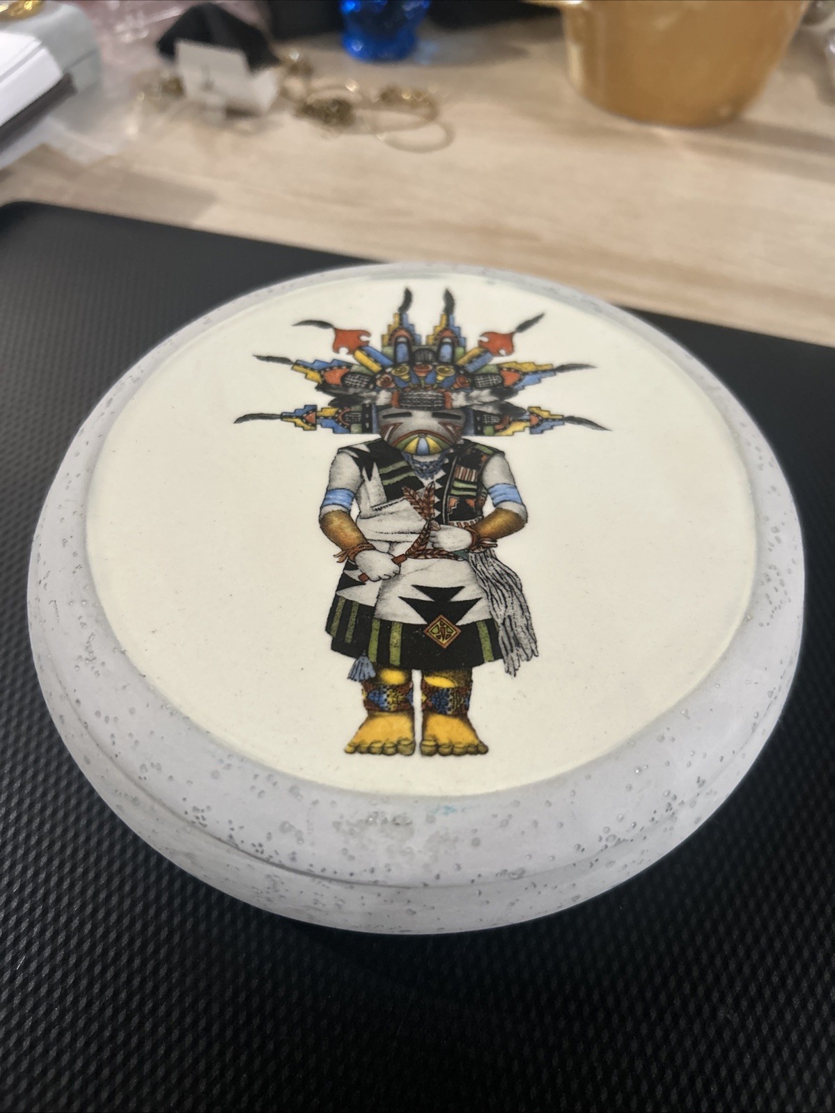HOPI ART - Decorative Trinket Box, 6” Round Covered Box