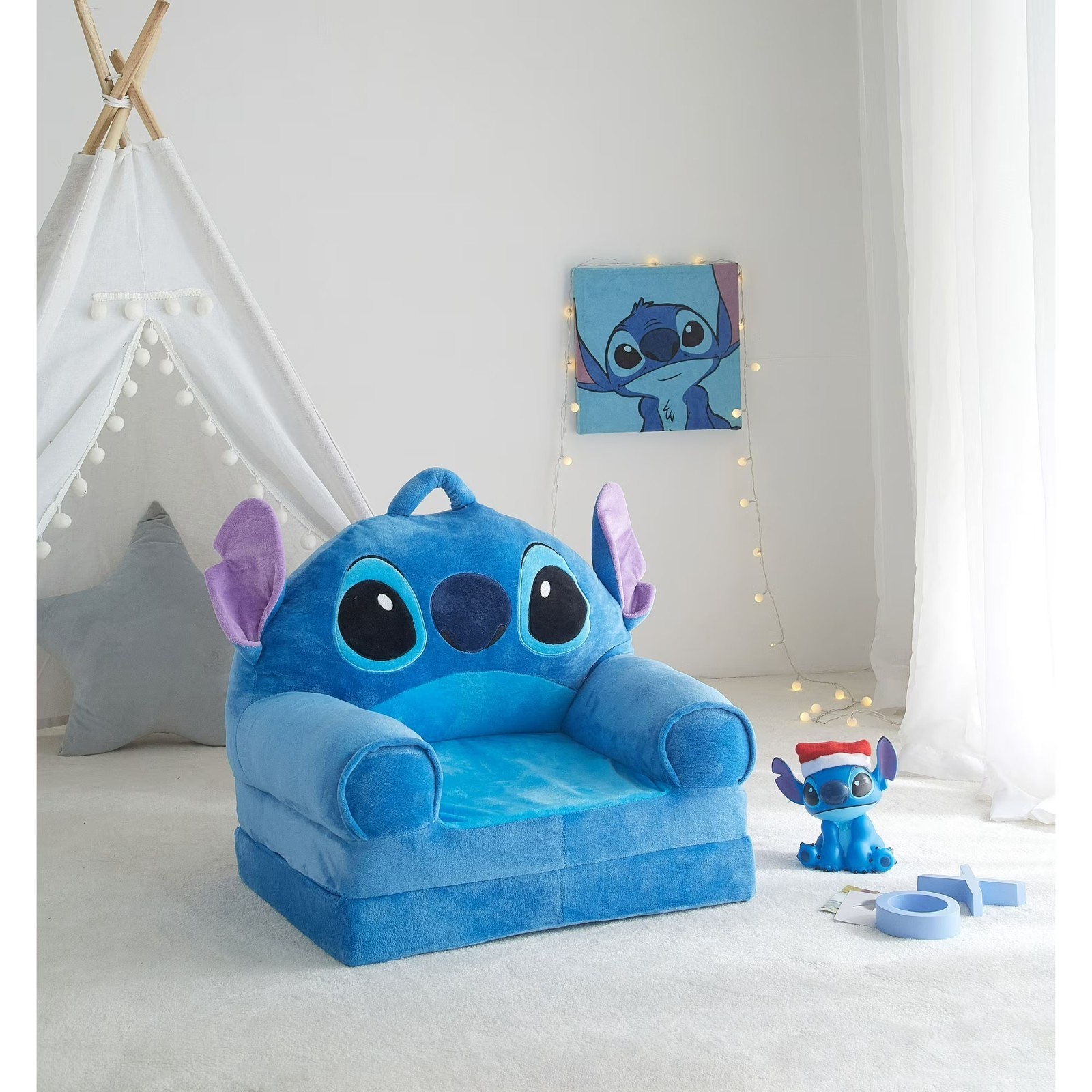 Convertible Armchair Soft Comfy 2-in-1 Flip-Out Seat Toddler Blue Stitch Plush