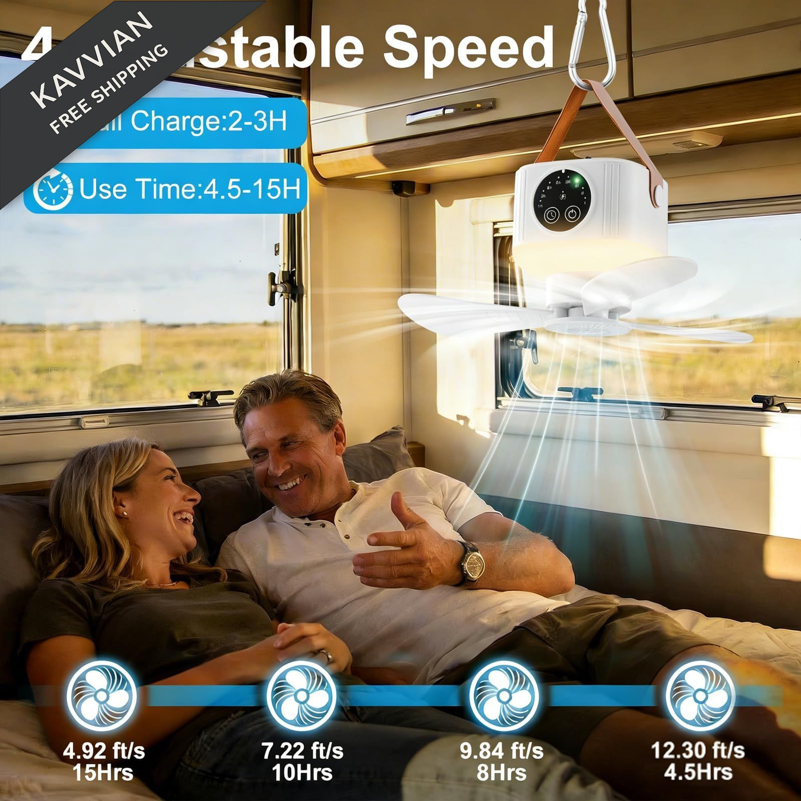 Liomus Portable Camping Fan with Lights,LED Hanging Ceiling Medium, White
