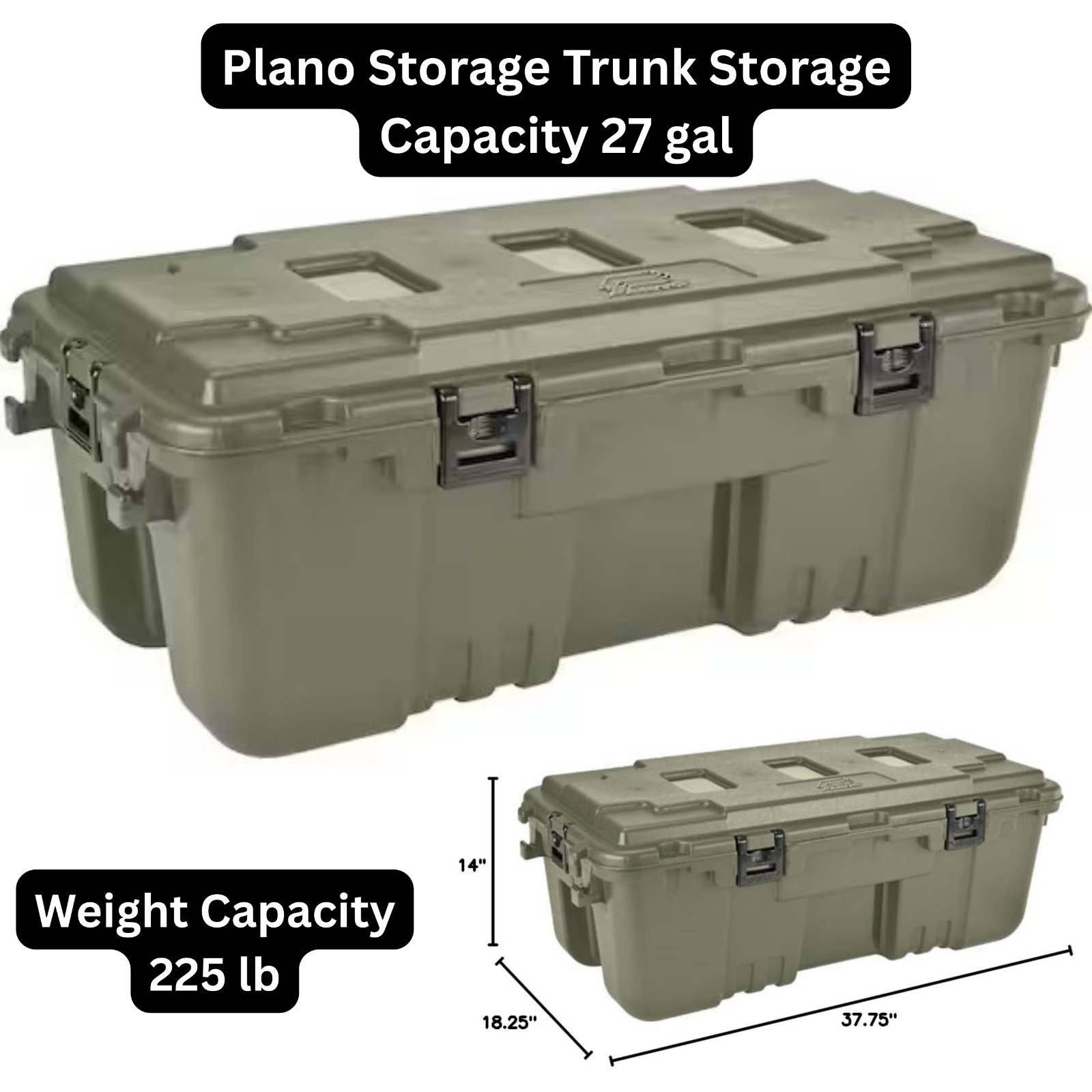 Plano 27-Gal Hinged Sportsman’s Trunk Storage Box w/ Wheels – Olive Drab (Green)