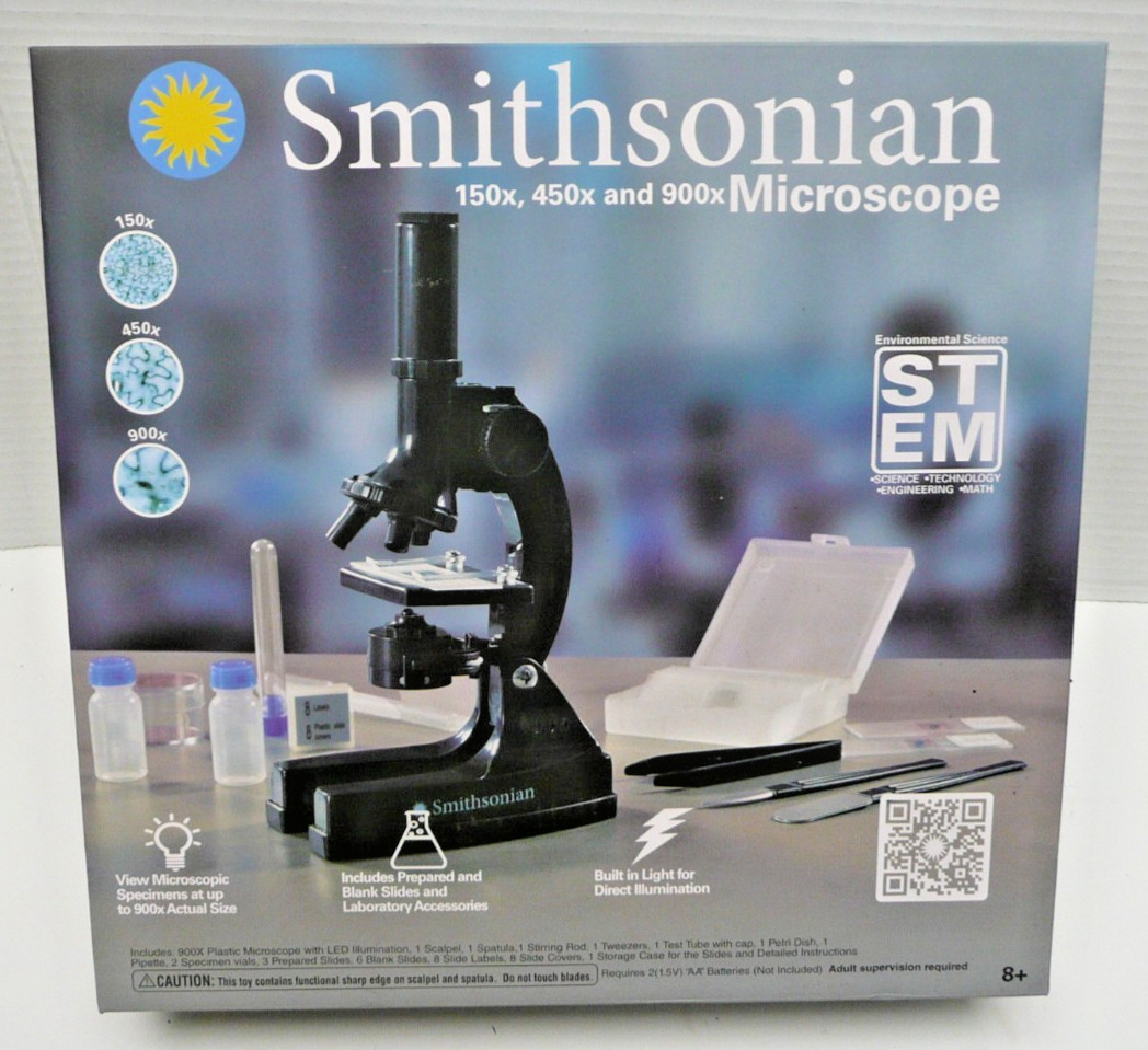 Smithsonian Microscope Kit STEM 150x/450x/900x w/ Light & Accessories New FS